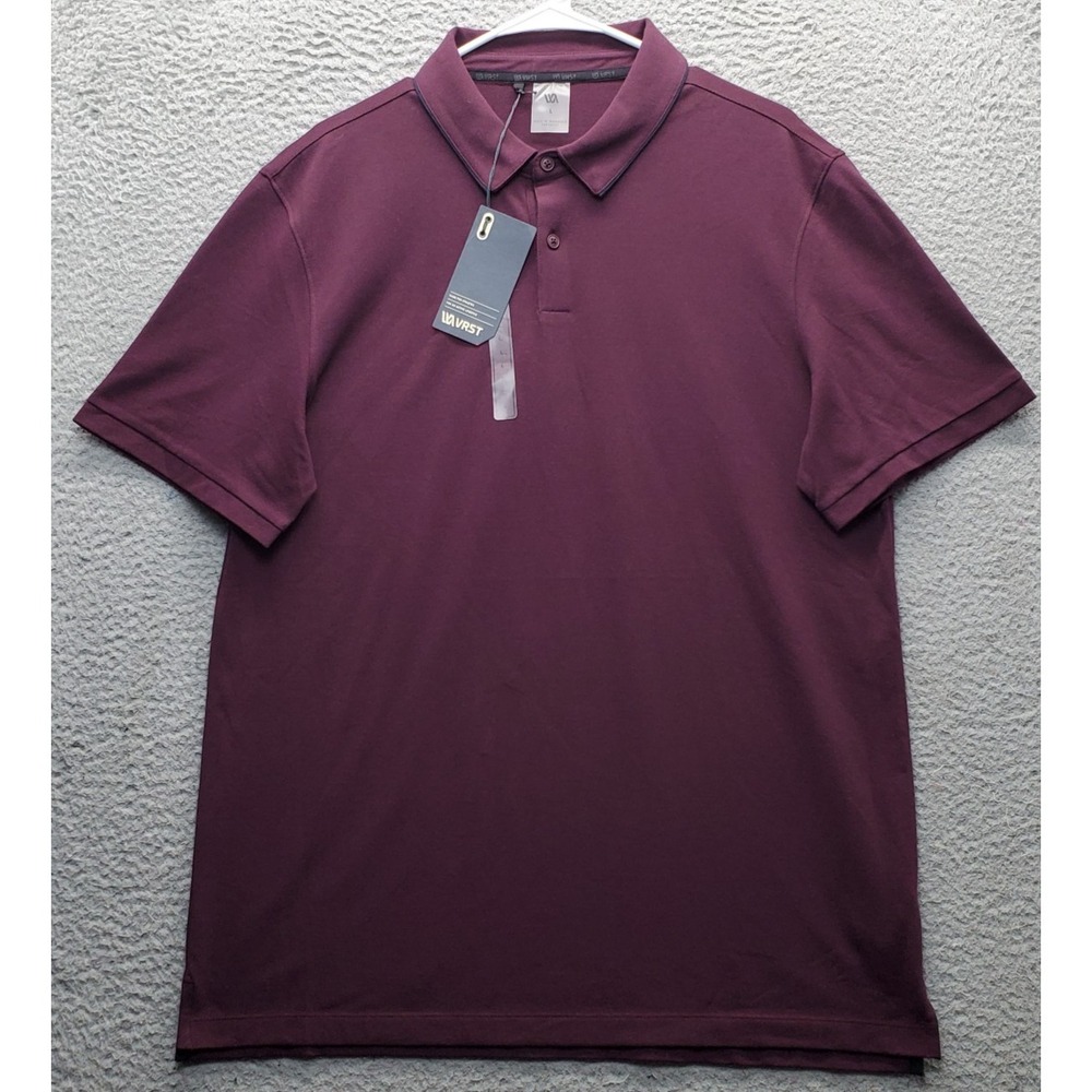 VRST Piping Club Pique Polo Shirt Mens L Burgundy Short Sleeve Moisture‎ Wicking